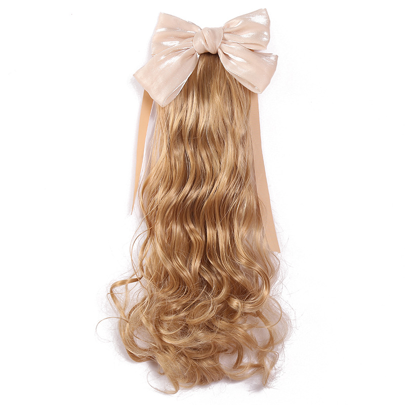 时尚女式马尾卷发带蝴蝶结装饰假发高温丝中长绑带马尾批发