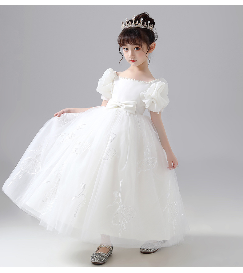花童礼服女儿童婚纱女童甜美公主裙蓬蓬纱白色钢琴演出服洋气走秀