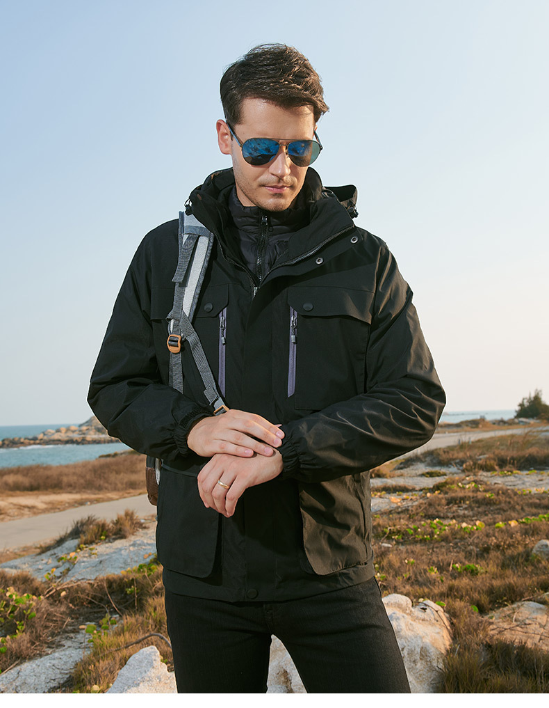 公版 冬工装冲锋衣两件套羽绒内胆情侣款三合一保暖加厚羽绒服男