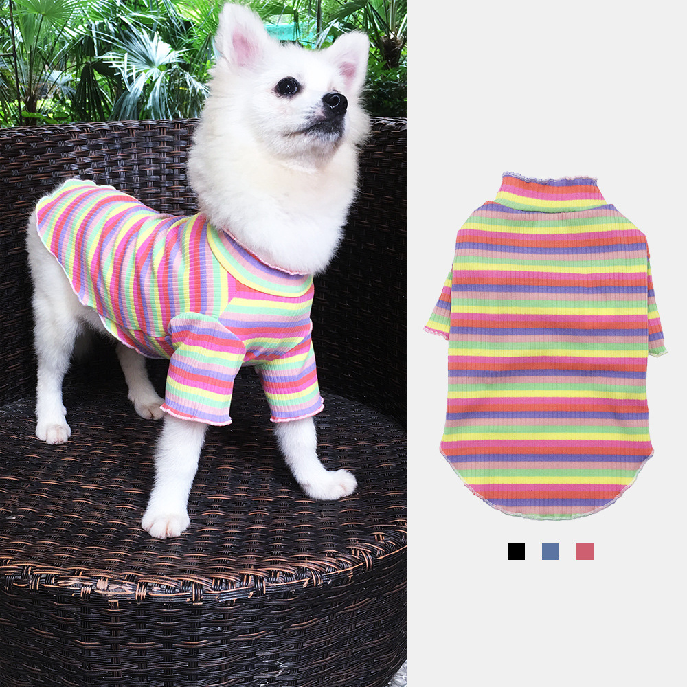 狗狗衣服秋冬薄款彩条打底泰迪比熊博美雪纳瑞猫咪小型犬宠物衣服