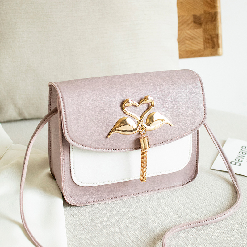 Stitching Contrast Color Small Square Bag Women's Bag Summer Temperament Wild Little Swan Tassel Shoulder Bag Crossbody Small Bag Mobile Phone Bag