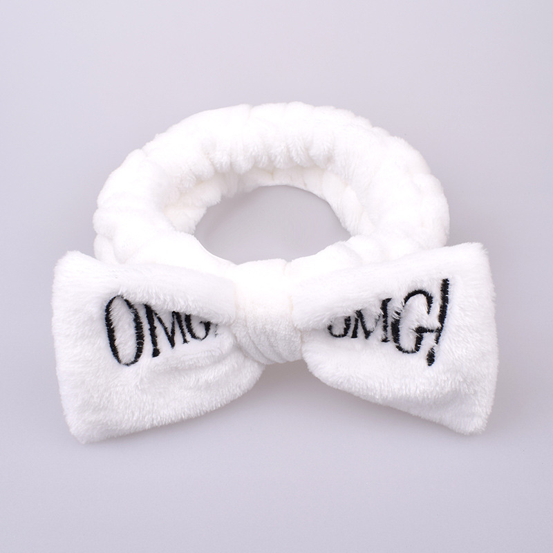 Letter Bow OMG Flannel Hair Band Korean Style Women's Washing Face Hair Band Makeup Mask Headband Hair Accessories