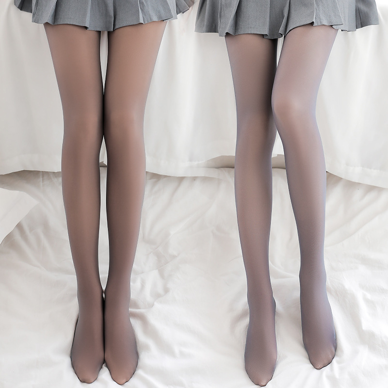Internet Celebrity Hot Push One-Piece Trousers See-through Leggings Female Stewardess Gray Slim Fit All-Match Transparent Meat Romper Gray Socks Transparent Skin