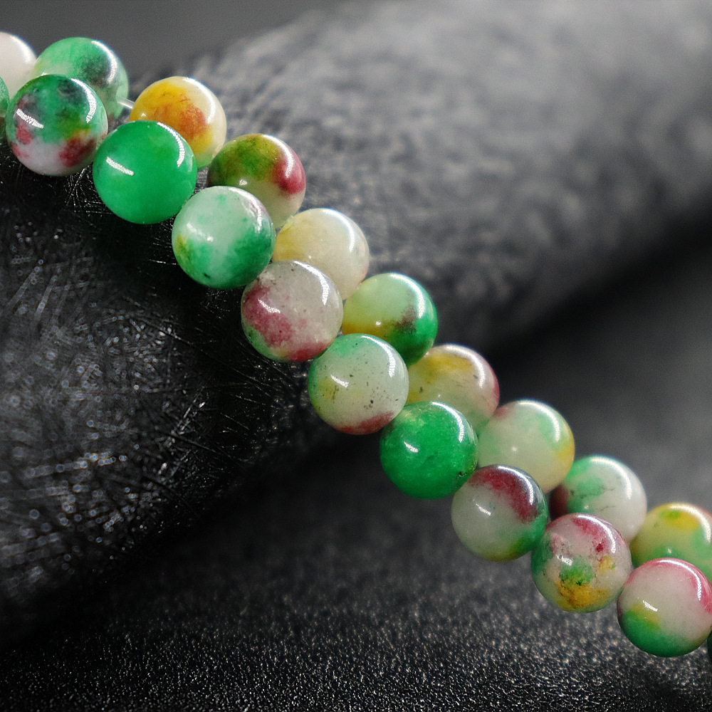 8mm云南七彩天然玉石义乌地摊diy配件饰半成品纽扣玛瑙圆串散珠子