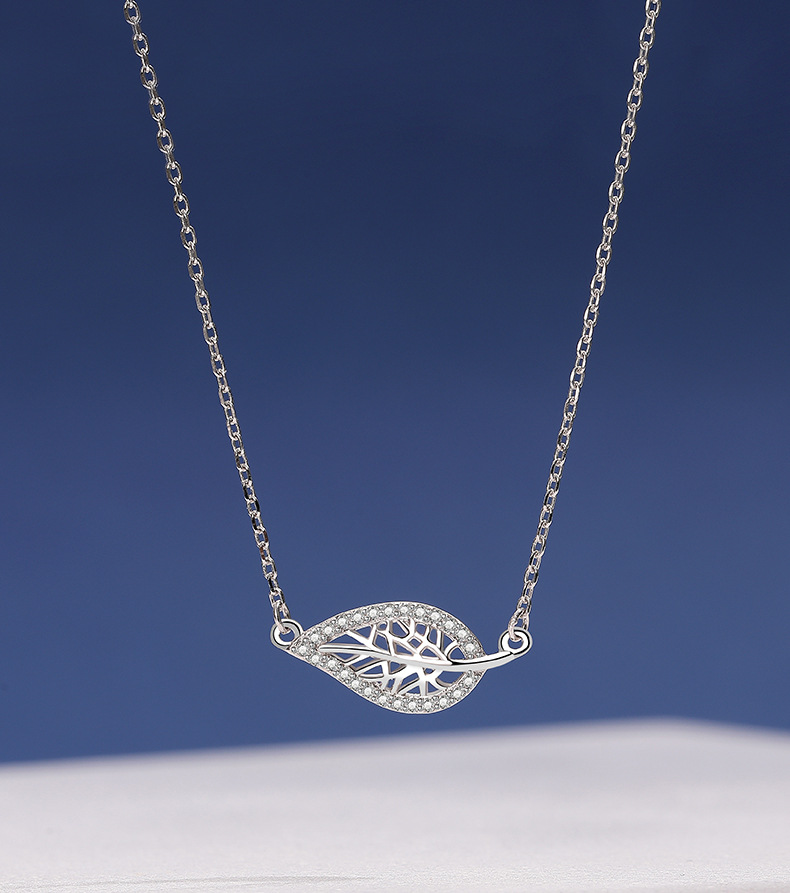 达米拉s925纯银2020新款锆石叶子项链女日韩流行饰品银饰源头货源