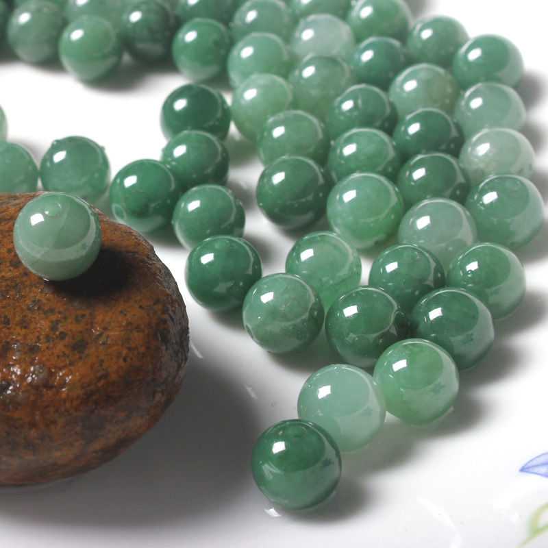 翡翠玉石散珠手链油青散珠玉石珠子项链diy配件圆珠批发