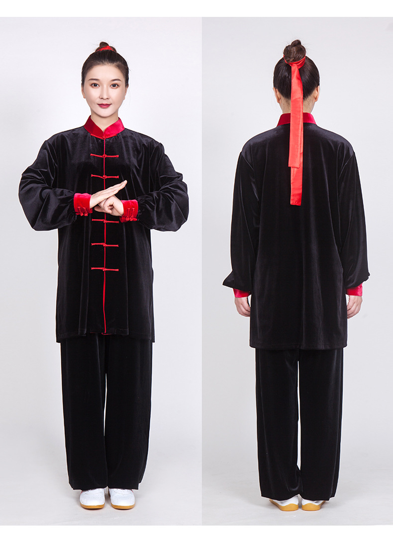 小和山太极服女新款飘逸金丝绒秋冬加厚太极拳练功服春秋装中长款