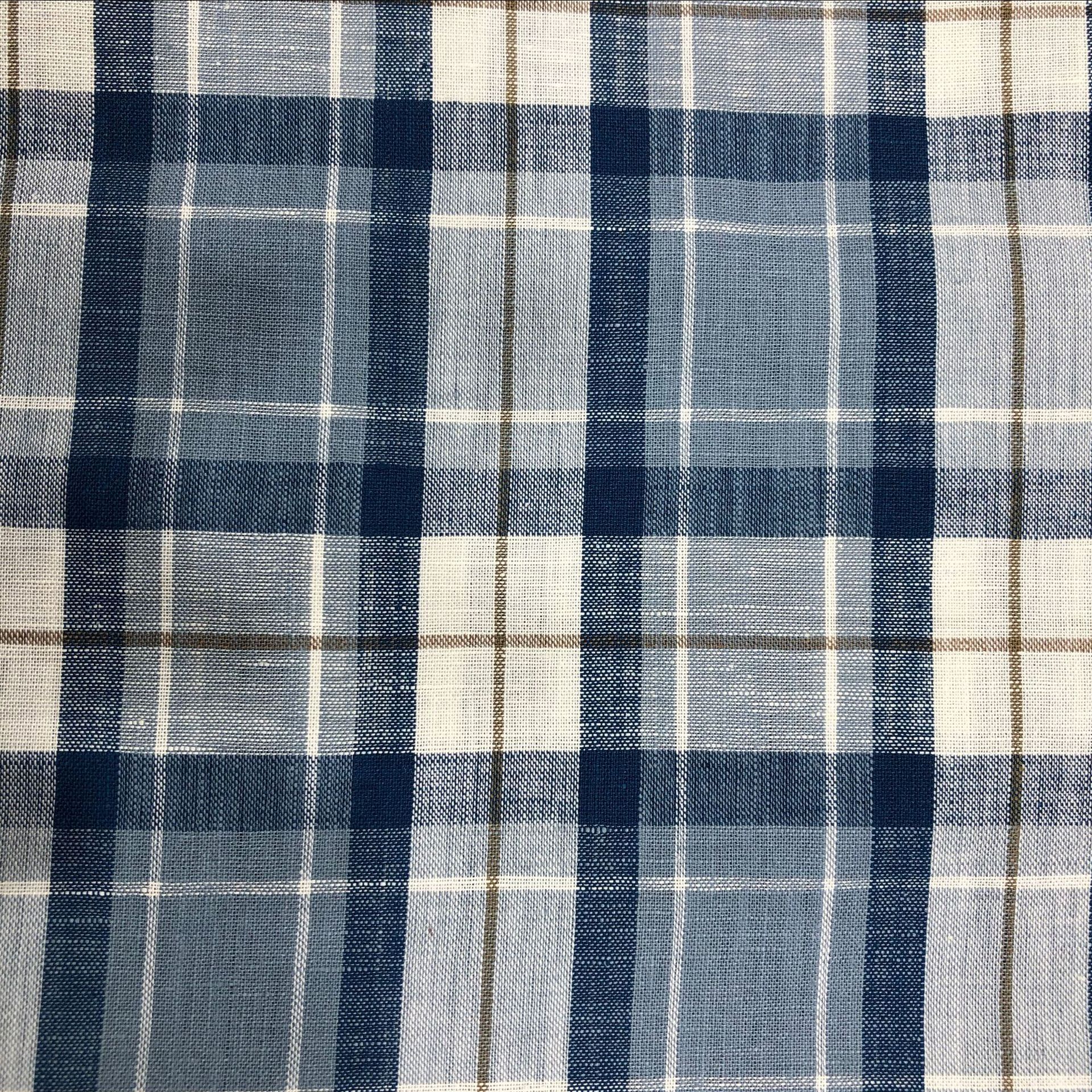 棉麻面料格子亚麻布料 文艺复古棉麻麻料 连衣裙服装面料现货批发