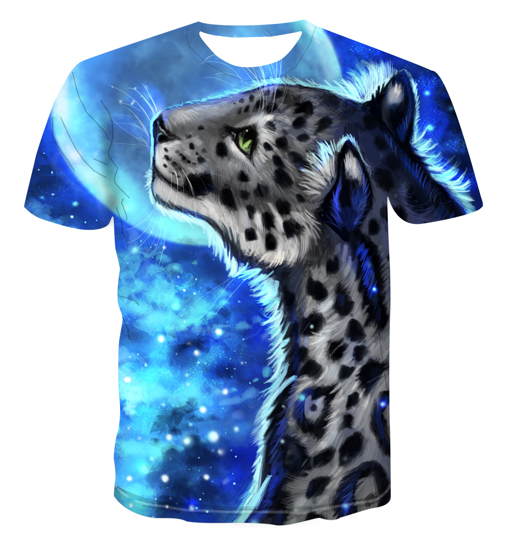 外贸货源 新款花豹印花3d宽松舒适短袖 夏季情侣炫酷套头t恤 批发