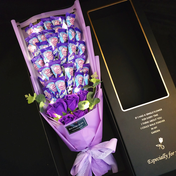 33颗阿尔卑斯棒棒糖花束透明礼盒卡通花束生日节日情人节礼物