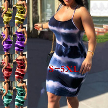 2021跨境夏季wish亚马逊ebay欧美服饰女装扎染圆领吊带连衣裙现货