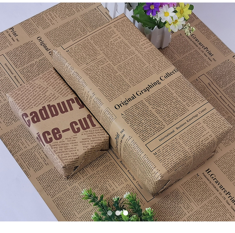 复古牛皮纸英文报纸花束包装纸鲜花花店花艺材料手工礼盒包书皮纸