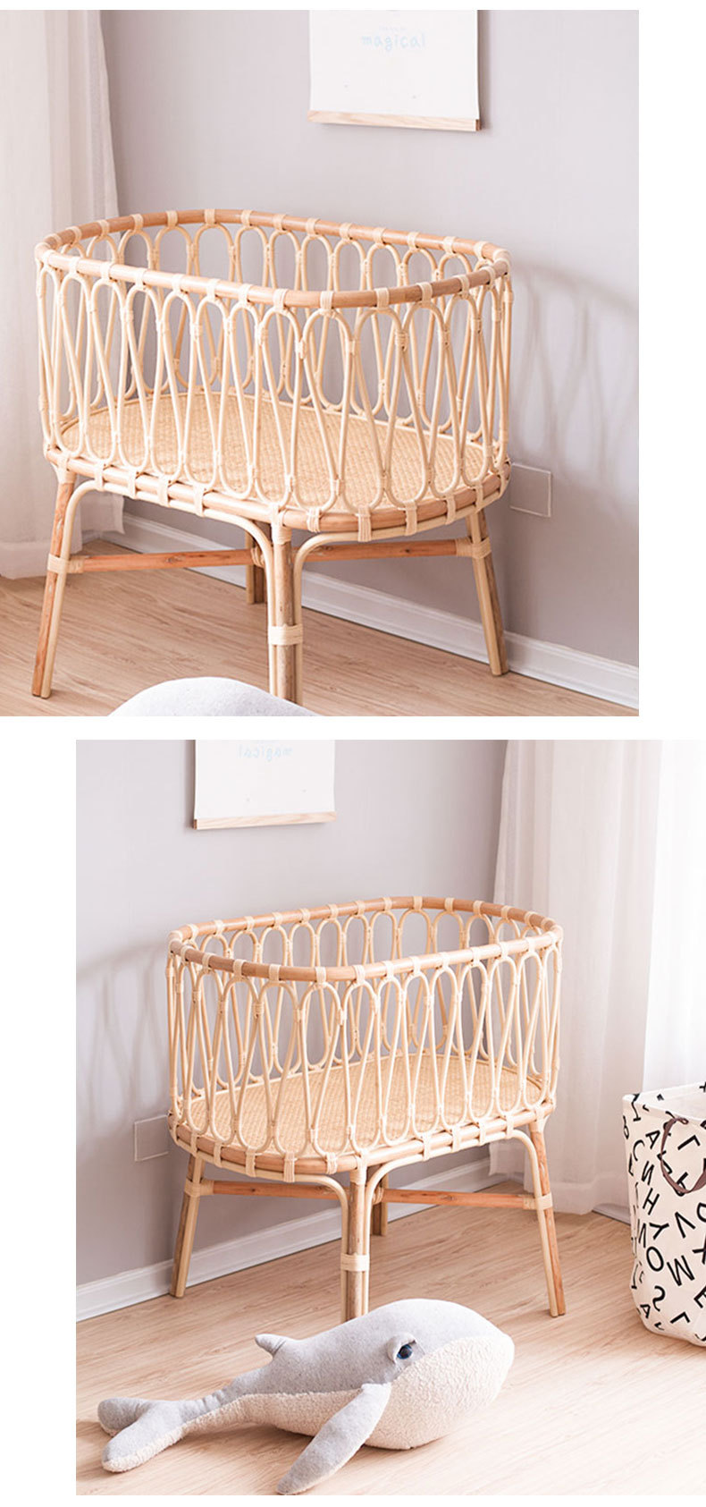 真藤编儿童床实木婴儿床加宽拼接床大床双胞胎床边床宝宝床带护栏