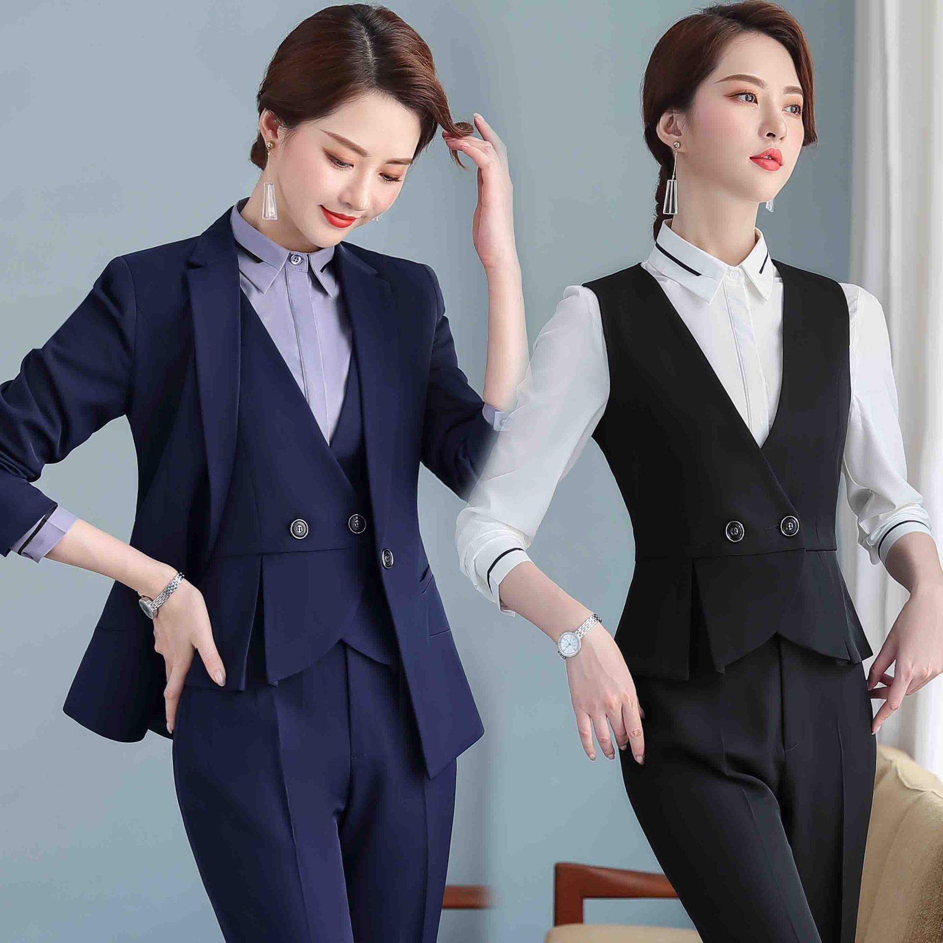 黑色职业西装套装女2020年秋冬季时尚气质西服上班教师工装工作服