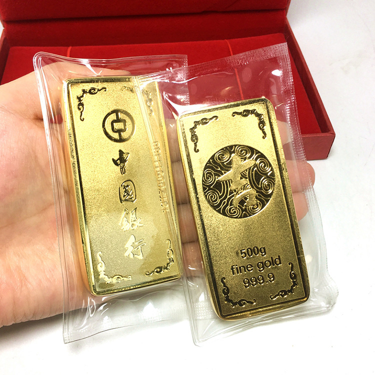 中国银行仿真样板金条定制批发 500克铜镀金综艺影视道具展示