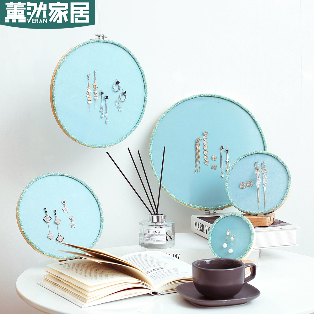 Nordic Style Satin Disc Frames for Bamboo Embroidery Earrings Pendant Display Frame Wall Hanging Decoration Ornaments Storage Rack Cr006