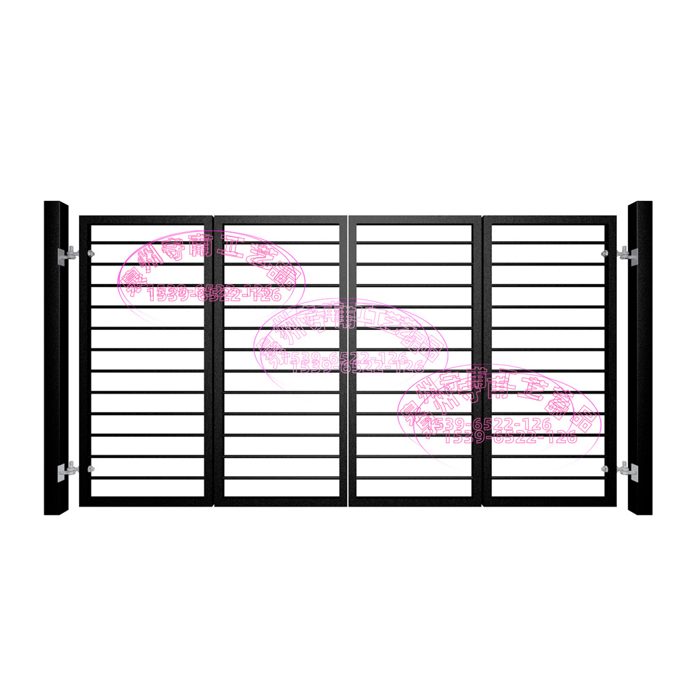 双开平顶大铁门,横向圆管(8mm)格栅铁门,4个双折门扇