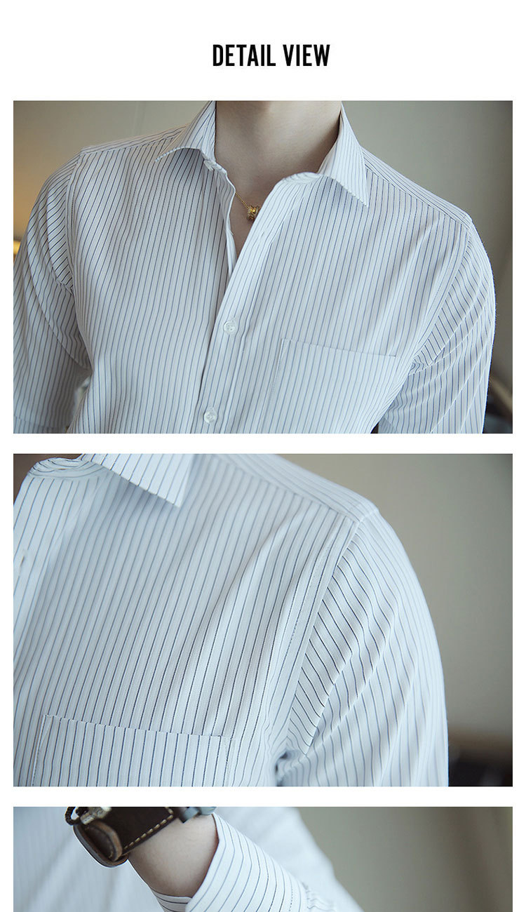 新款长袖男士衬衣条纹衬衣商务工作服职业英伦风西装衬衫打底修身