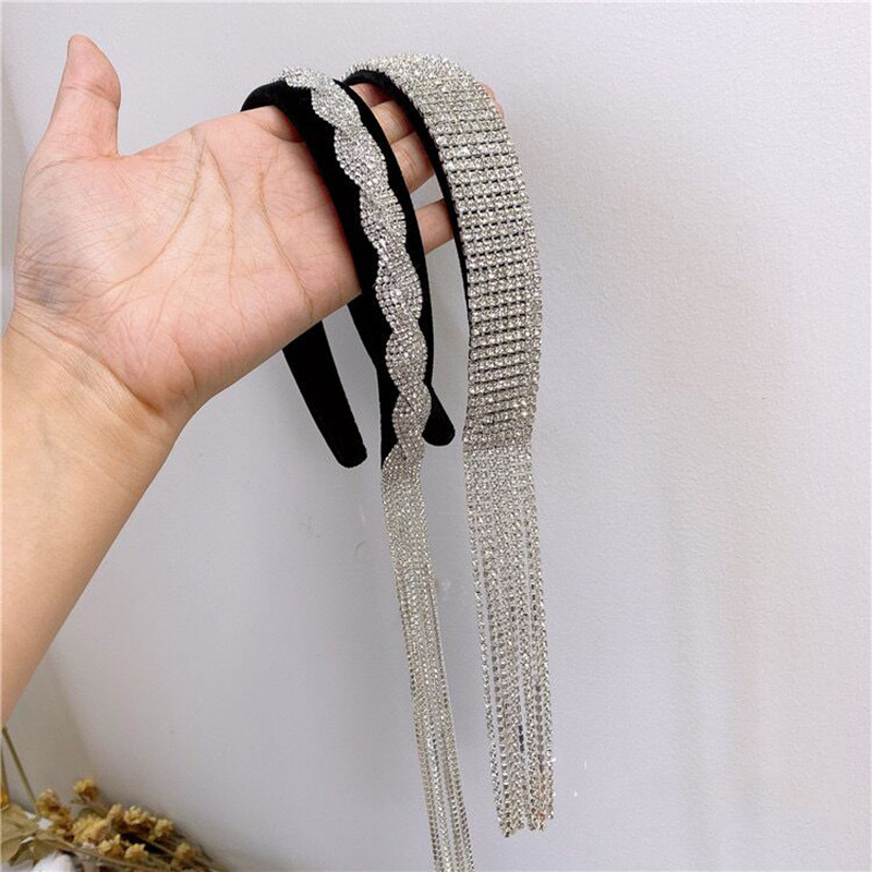 复古水钻流苏后挂式发箍女满钻水晶气质网红头箍个性夹头发卡发饰