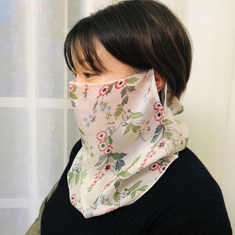 两用薄款真丝围脖女套头桑蚕丝口罩小丝巾夏季防晒百变网纱脖套