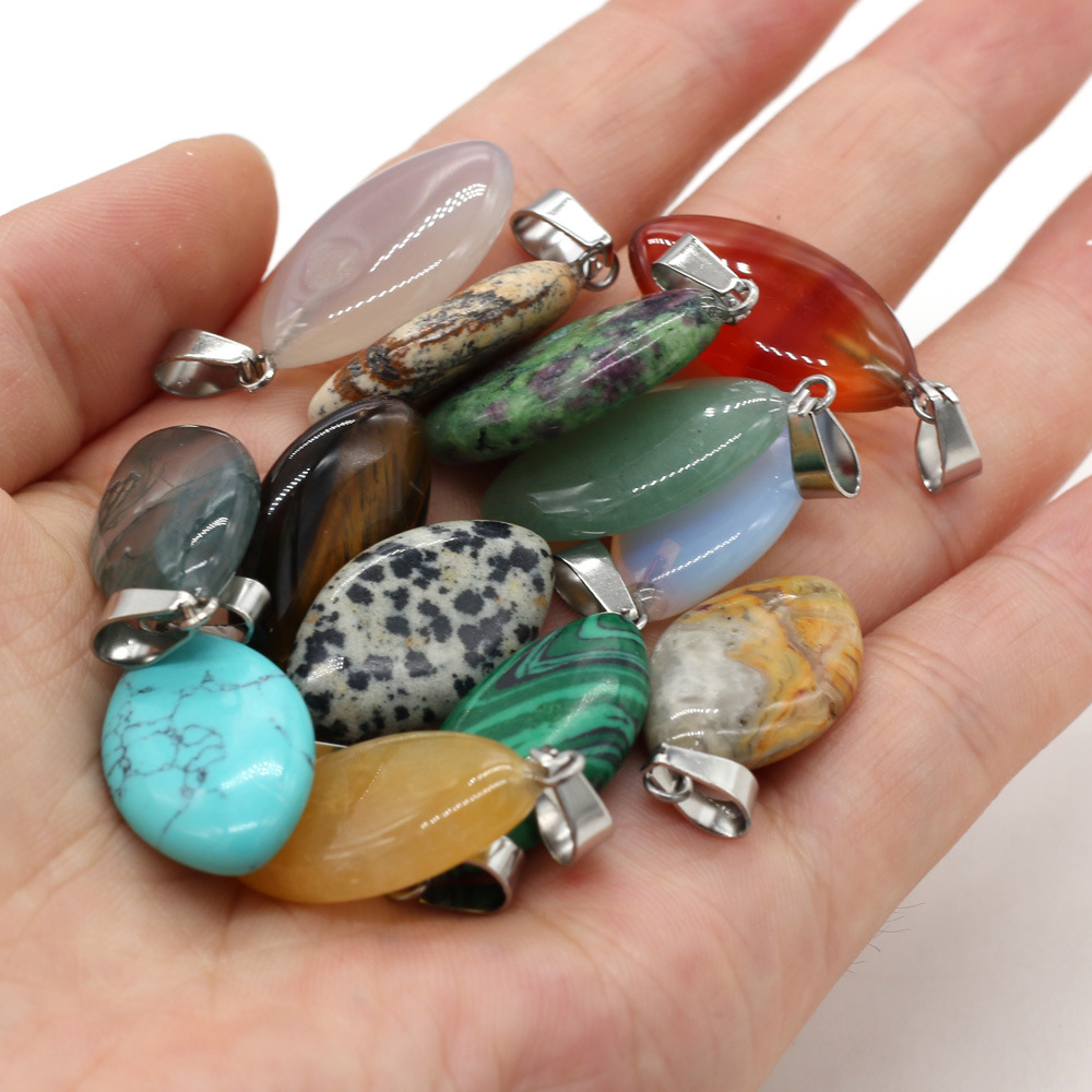 精美天然石头马眼形半宝石吊坠 用于diy饰品配件手工首饰制作批发