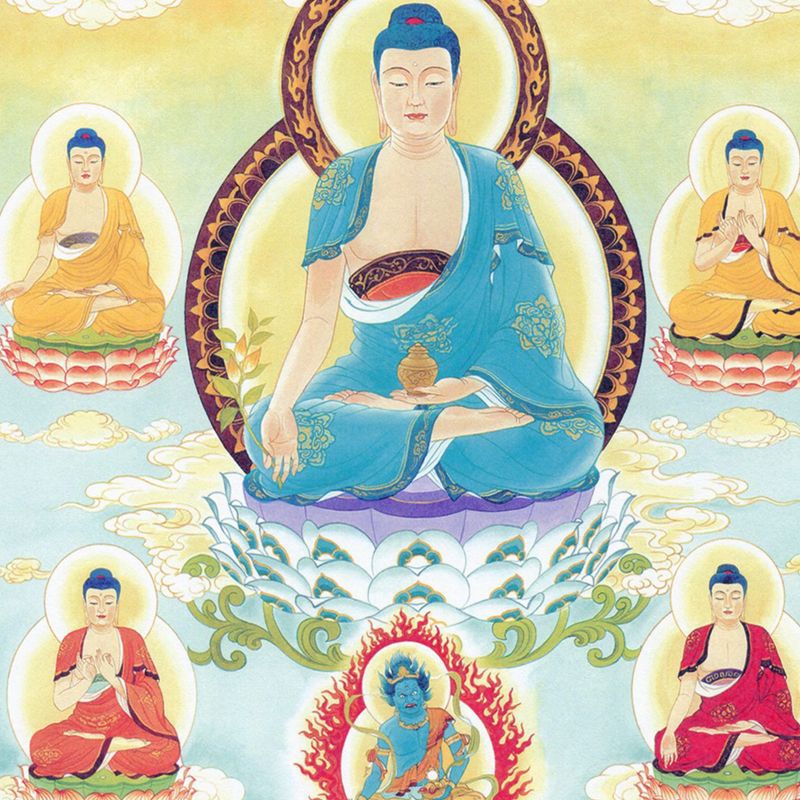 药师七佛像画像挂画佛教寺庙结缘挂画南无药师琉璃光如来佛堂卷轴