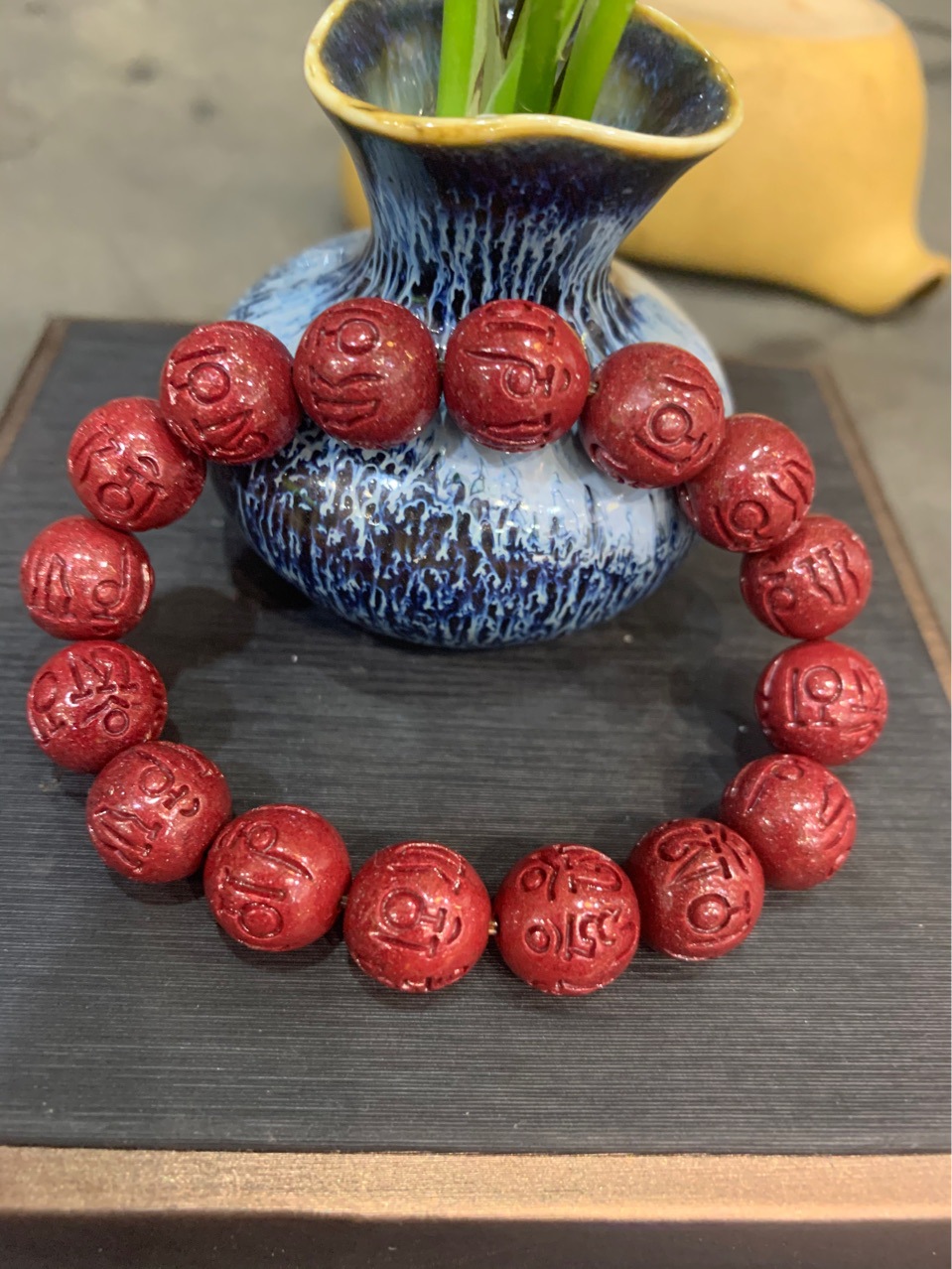 张家界天然朱砂民族风手链散装紫金砂欧美几何型紫红色不掉色手串