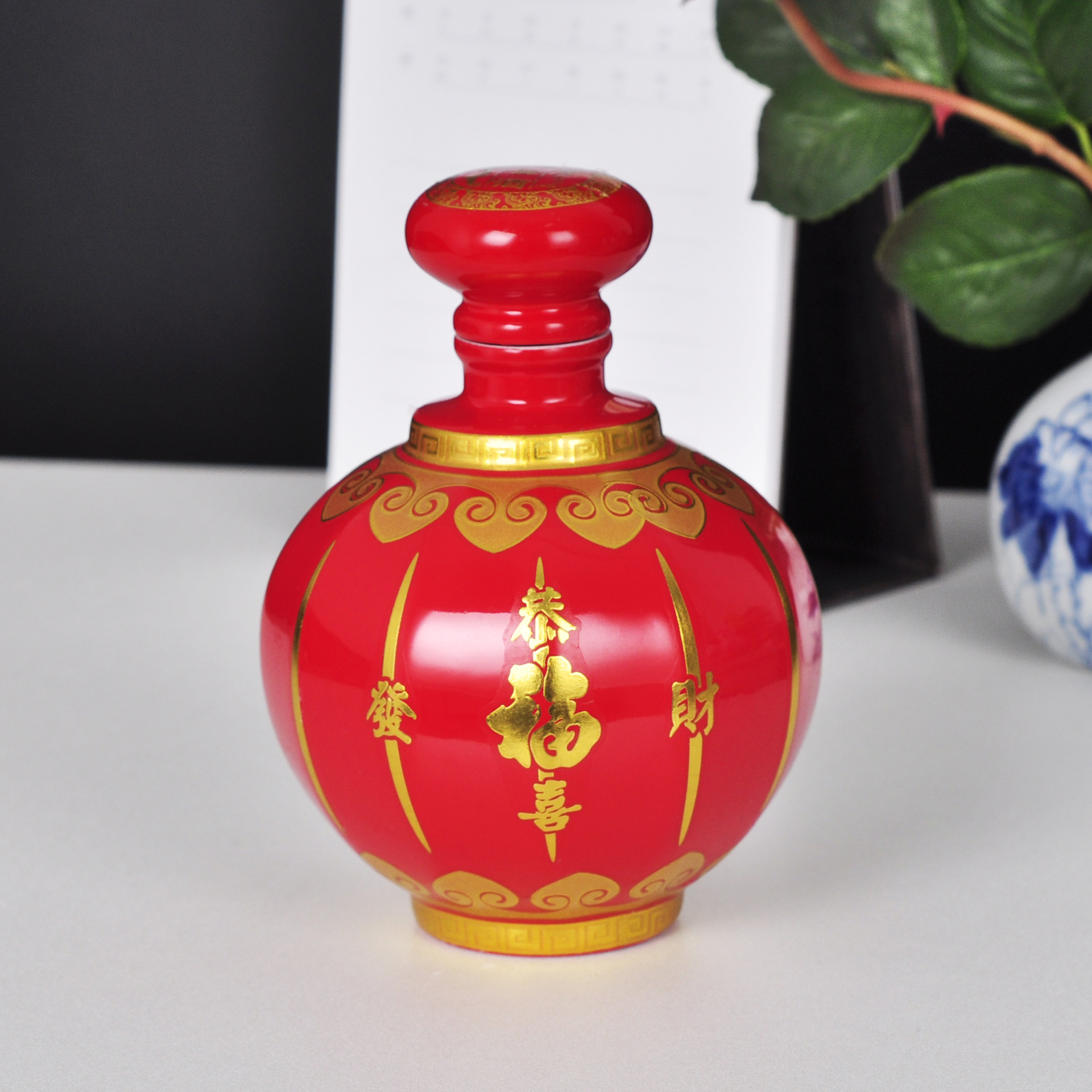 定制创意喜庆红灯笼陶瓷酒瓶子1斤2斤3斤5斤装复古酒坛喜酒瓶定制