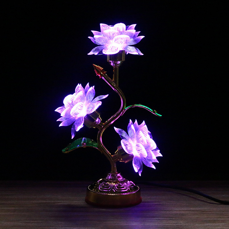 莲花灯佛供灯长明灯佛前灯荷花灯家用插电供佛观音3品财神佛灯