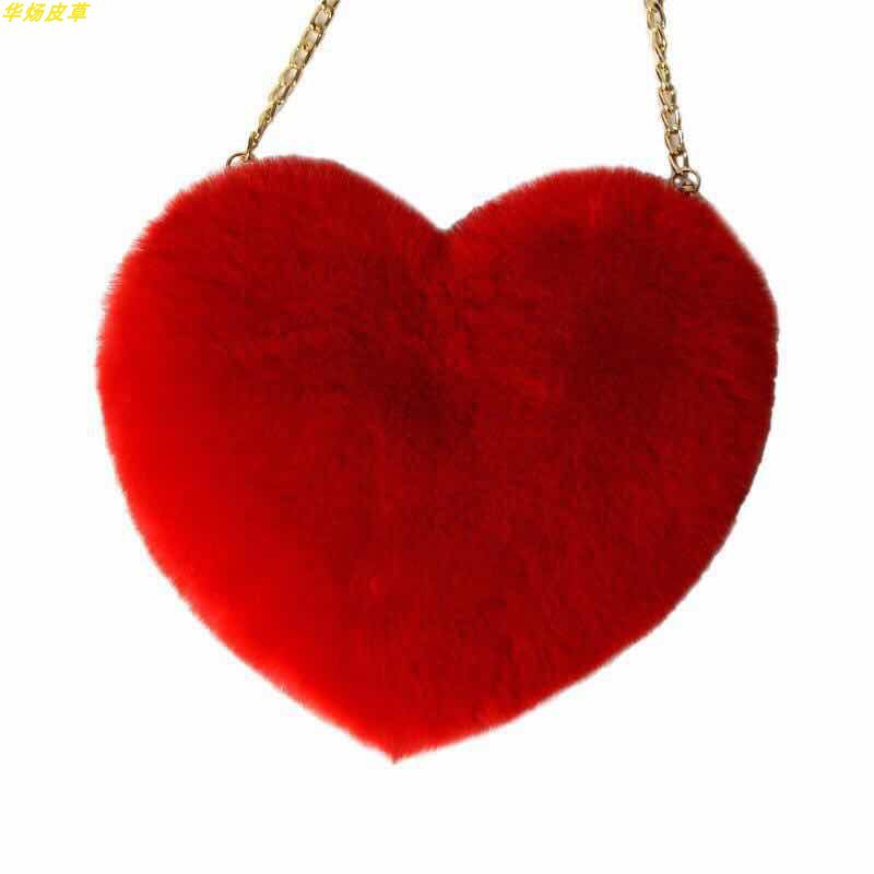 Valentine's Day Gift Chain Plush Heart-Shaped Bag Female Crossbody Bag Heart Shaped Chain Bag Female Bag