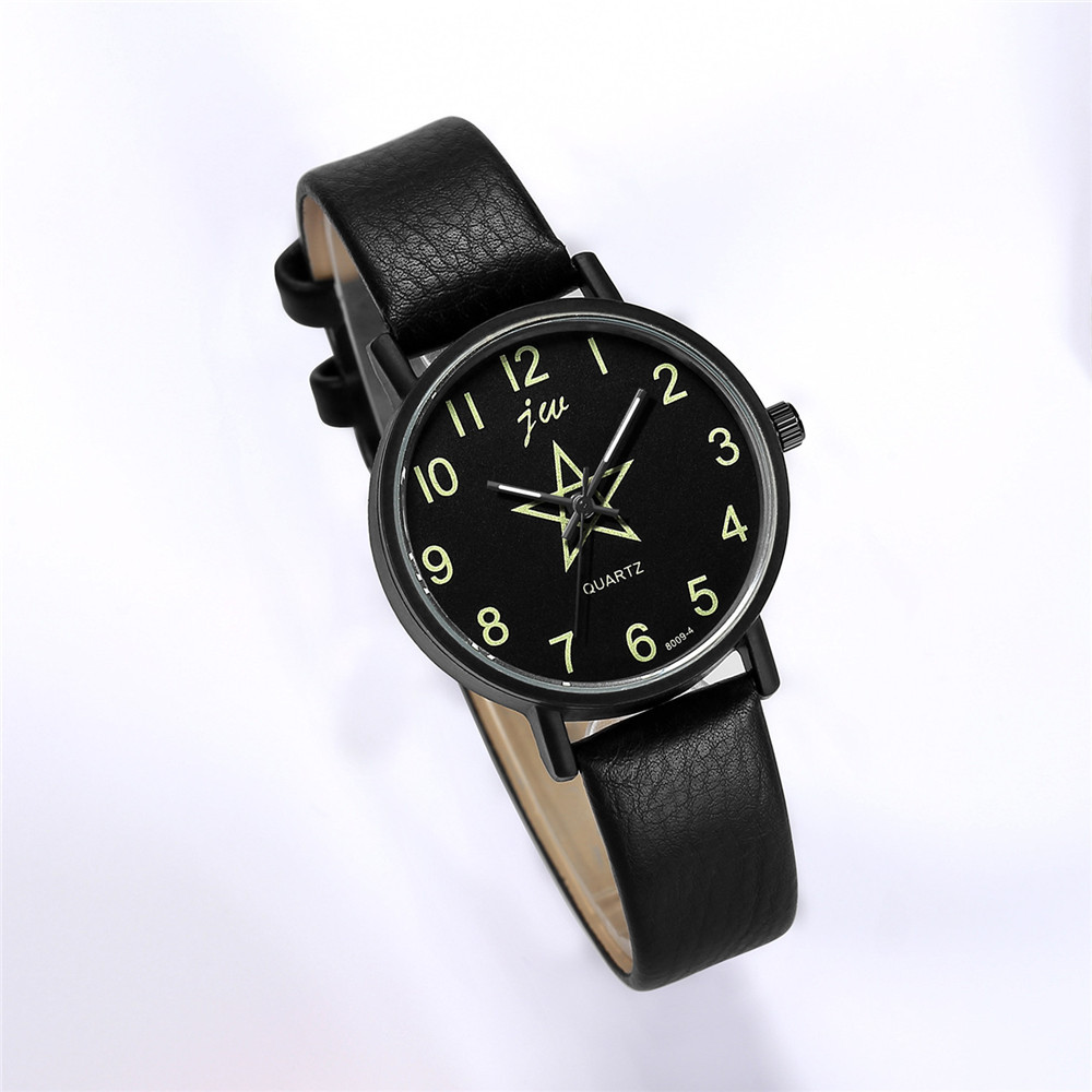 潮流学生手表 韩版黑壳五角星数字面男女学生腕表一件代发