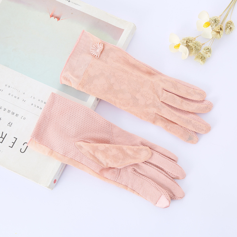 Summer New Sunscreen Gloves Women's Thin Outdoor Sun Protection Bicycle Riding Touch Screen Lace Gloves Finger Gloves