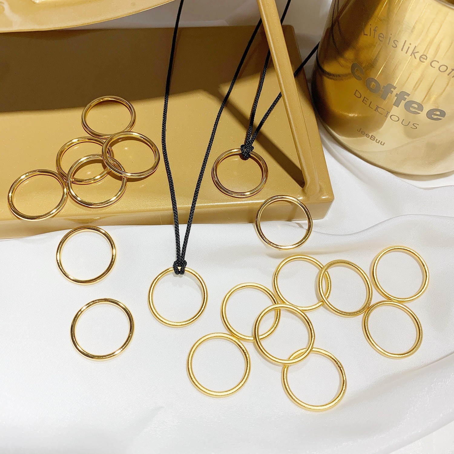 抖音同款三生三世素圈戒指项链古法传承越南沙金黑绳颈链指环情侣