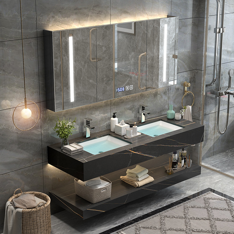 轻奢现代简约岩板浴室柜组合双盆智能卫生间洗脸盆洗漱台卫浴套装