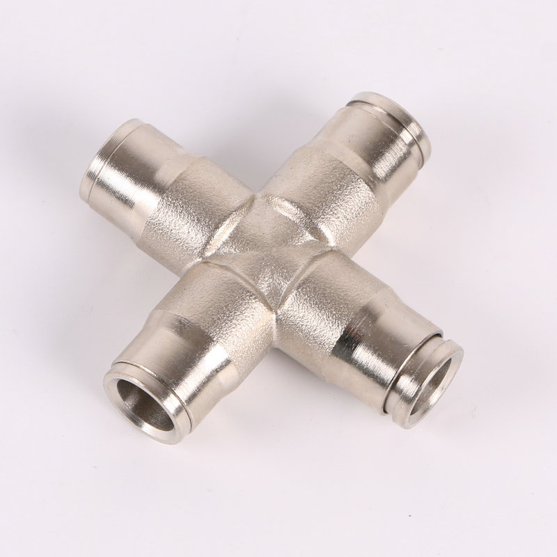 黄铜快插喷雾十字型喷雾管接头 气动气管快速内外丝四通金属接头