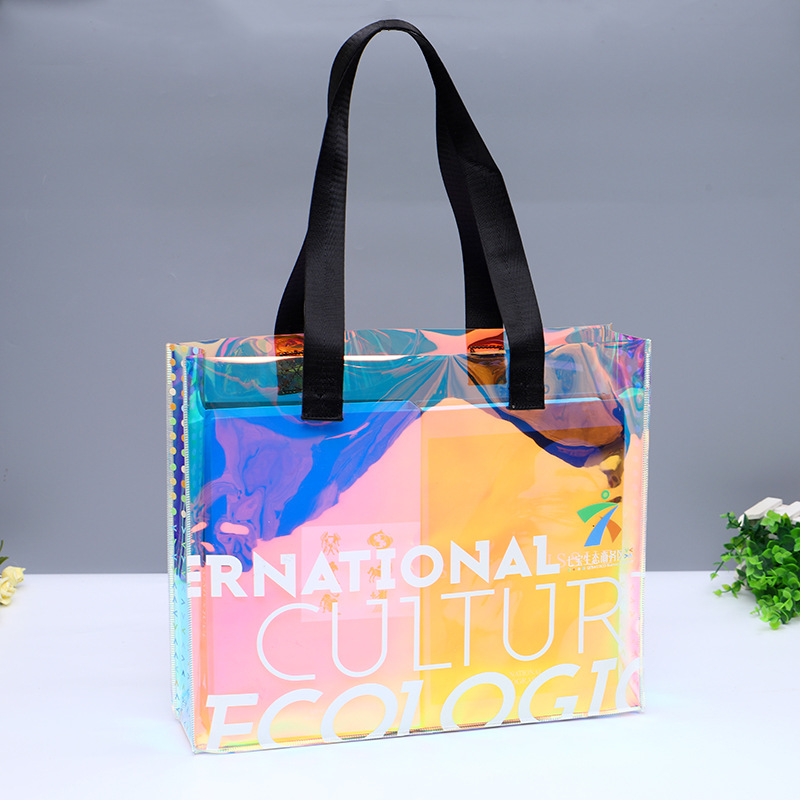 Laser Gift PVC Handbag Custom TPU Magic Color Internet Celebrity Plastic Transparent Shopping Storage Bag Custom