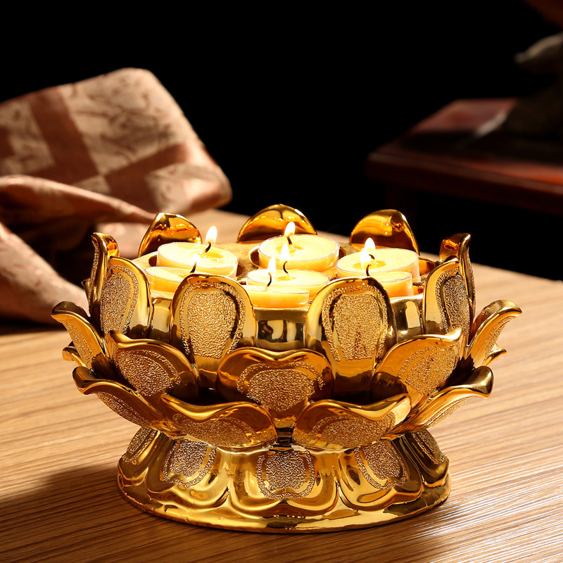 陶瓷佛具七星莲花灯座酥油粒梅花粒灯座供佛灯盘寺庙用供灯具