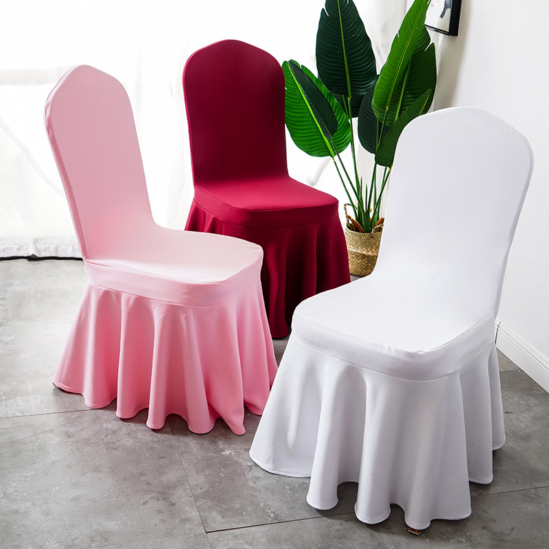 高档空气层裙摆餐厅婚宴酒店椅套罩纯色布加厚弹力椅子套跨境现货