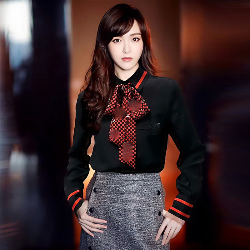 赵丽颖唐嫣明星同款衬衣女2021春秋新款系带飘带长袖衬衫上衣
