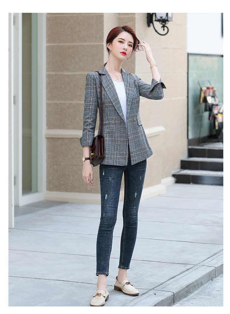 修身时尚格子小西装女士2020年秋装新款百搭春秋短款外套长袖西服