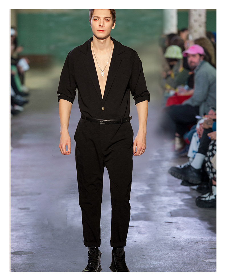 秋冬欧美潮男百搭连体裤走秀款个性潮流连体裤宽松英伦青年连体