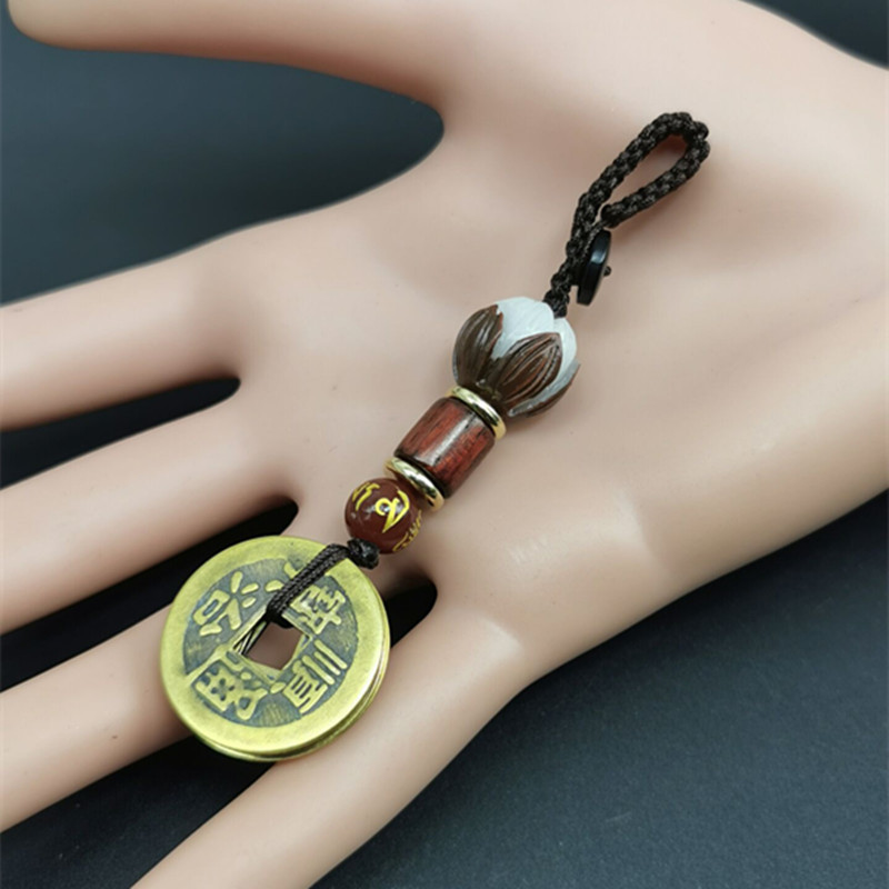 五帝铜钱钥匙扣挂件纯手工编织平结活扣六字真言玛瑙汽车挂饰热卖