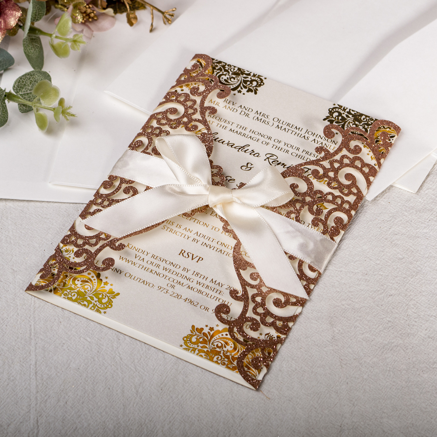 亚马逊 欧式邀请函 激光镂空蕾丝请柬 批发烫金印刷