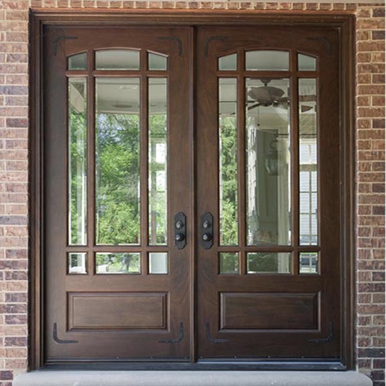 外贸高端实木原木双开门子母门艺术玻璃门厂家中式欧式风格