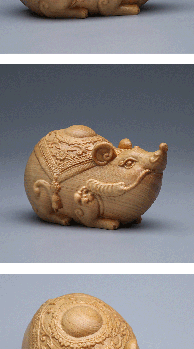 崖柏木雕老鼠摆件 客厅小动物实木十二生肖老鼠雕刻工艺可爱富贵