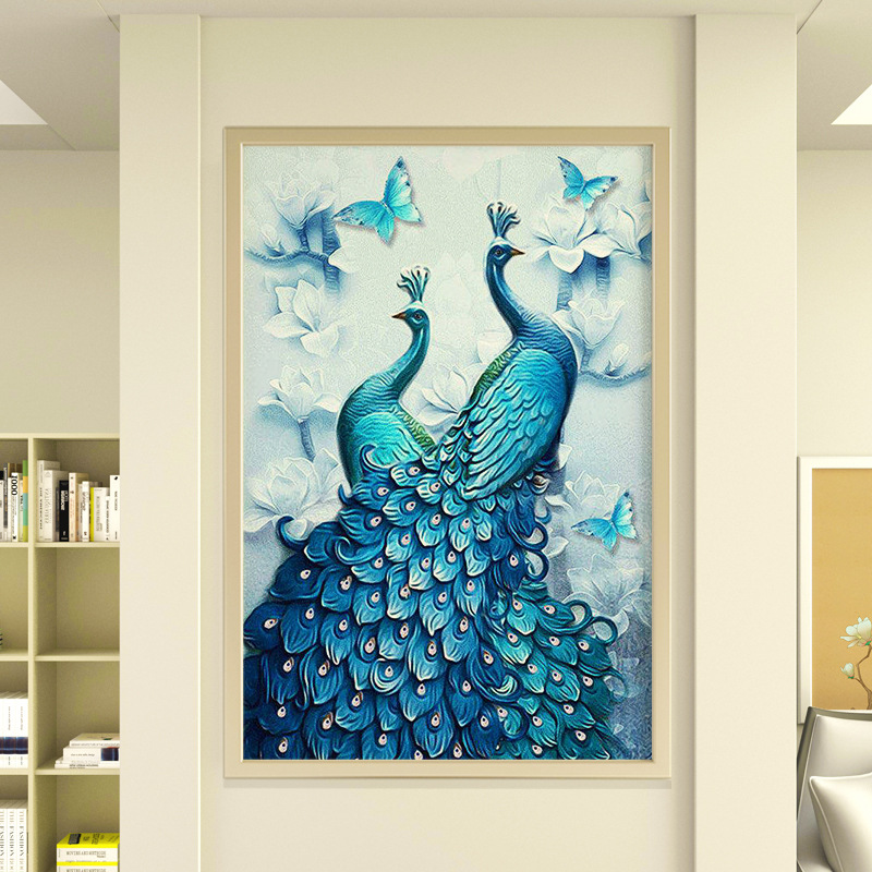 厂家直销 5d钻石画 蓝孔雀 满钻卧室钻石画 热销diy定制外贸批发