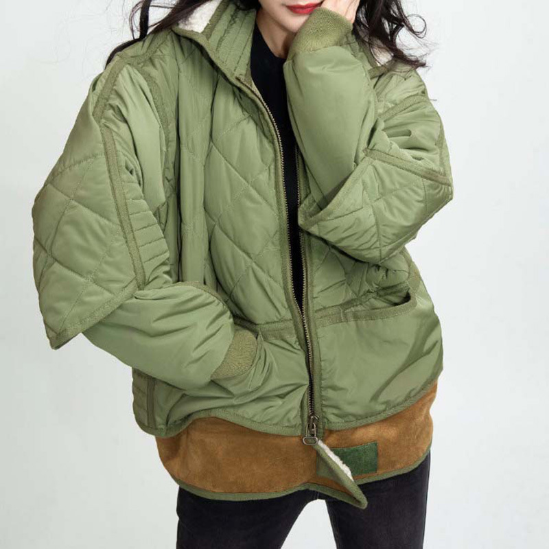 棉衣军绿色外套女