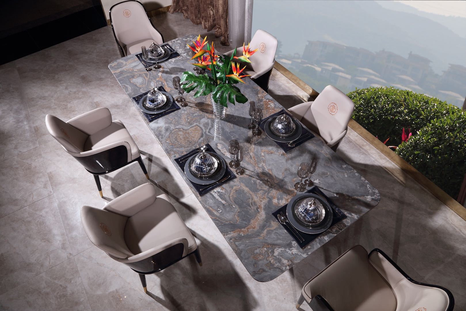 蓝金沙大理石 轻奢大理石桌面定制 天然大理石板