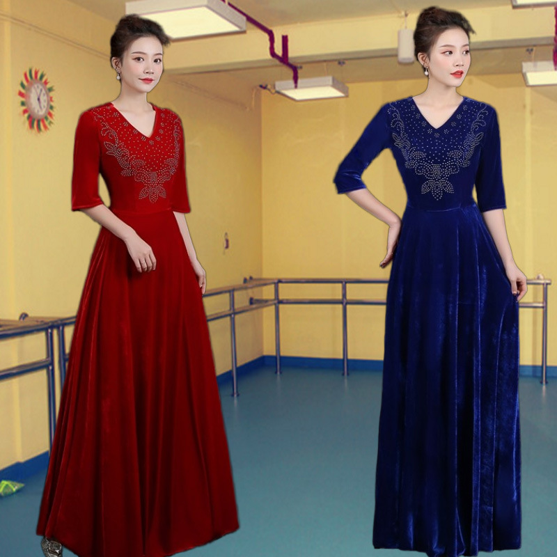 大合唱团演出服女长裙2019新款舞台主持人独唱大气宴会晚礼服长款