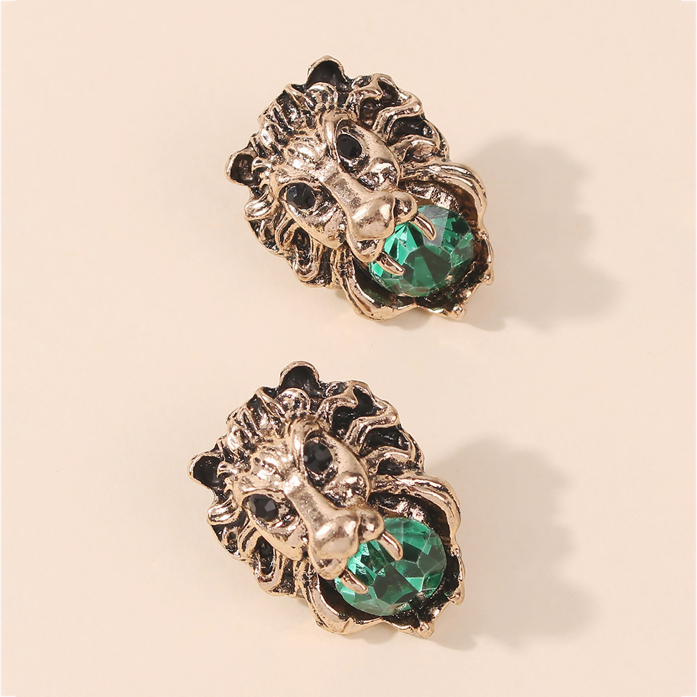 e8871欧美爆款夸张耳饰复古做旧狮子头个性霸气耳钉朋克嘻哈耳饰